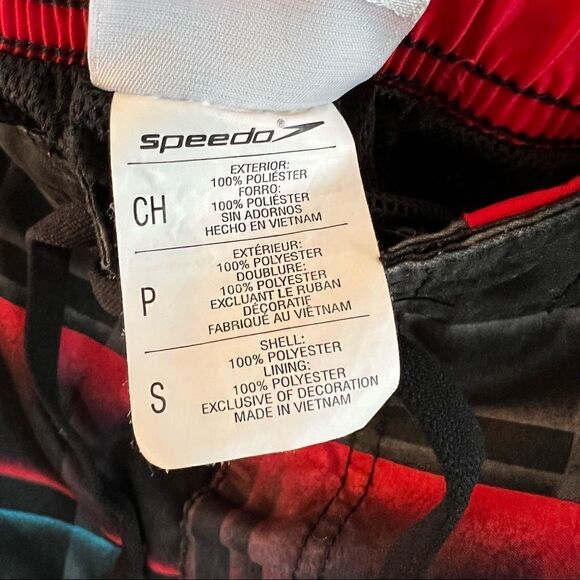 Speedo Men's Small Swim Trunks Board Shorts Mesh Brief Pockets Black Red Plaid - Picture 3 of 5